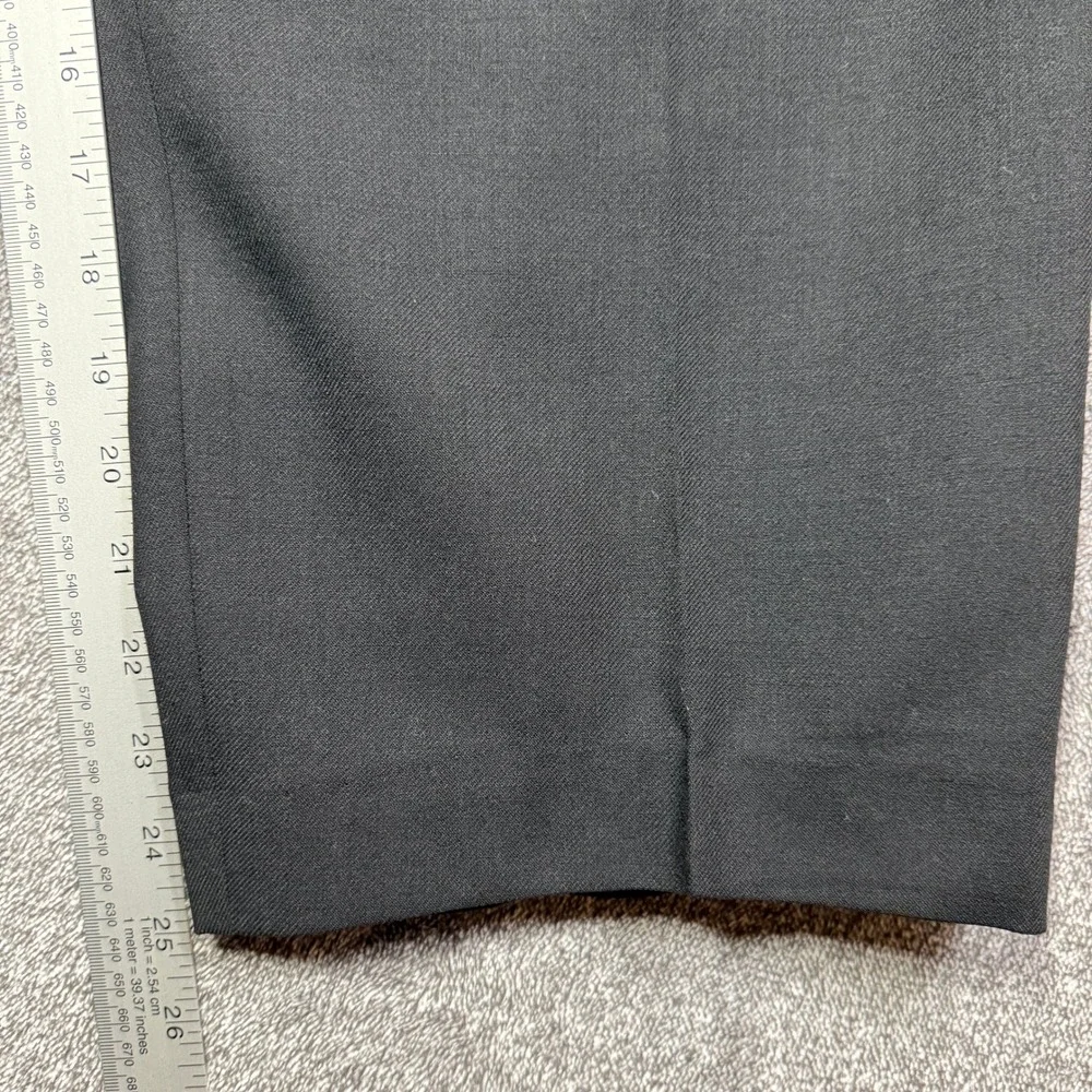 DKNY Pants Womens 12 Black 100% Wool Pleated High Rise Straight‎ Leg